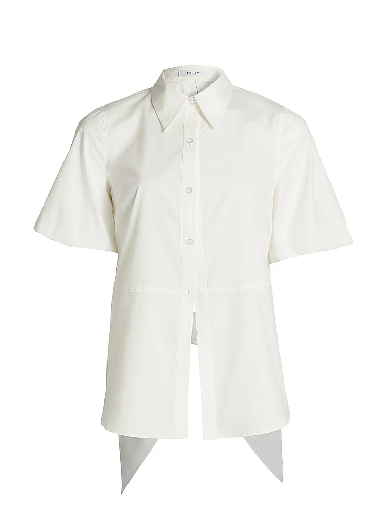 Tie-Back Cotton Poplin Button-Front Shirt