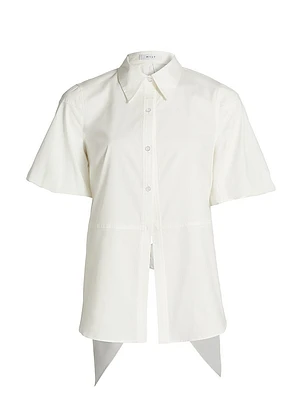 Tie-Back Cotton Poplin Button-Front Shirt