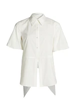 Tie-Back Cotton Poplin Button-Front Shirt