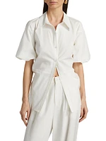 Tie-Back Cotton Poplin Button-Front Shirt