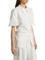 Tie-Back Cotton Poplin Button-Front Shirt
