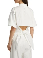 Tie-Back Cotton Poplin Button-Front Shirt