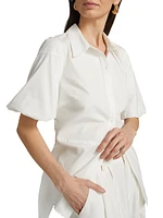 Tie-Back Cotton Poplin Button-Front Shirt