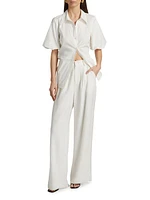 Tie-Back Cotton Poplin Button-Front Shirt