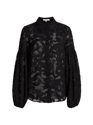 Scroll Burnout Button-Front Blouse