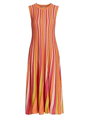 Striped Sleeveless Midi-Dress