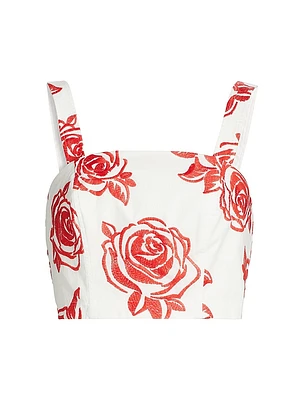 Embroidered Rose Cotton Top