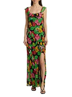 Tulip Rosette Ruffled Floral Sleeveless Maxi Dress