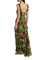 Tulip Rosette Ruffled Floral Sleeveless Maxi Dress