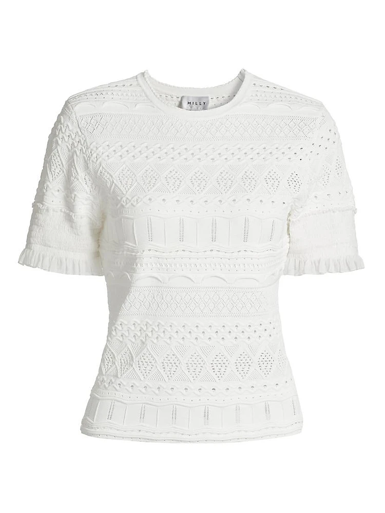 Smocked Pointelle-Knit Top
