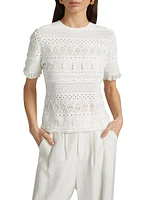 Smocked Pointelle-Knit Top