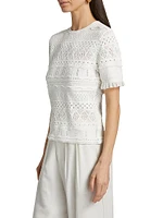 Smocked Pointelle-Knit Top
