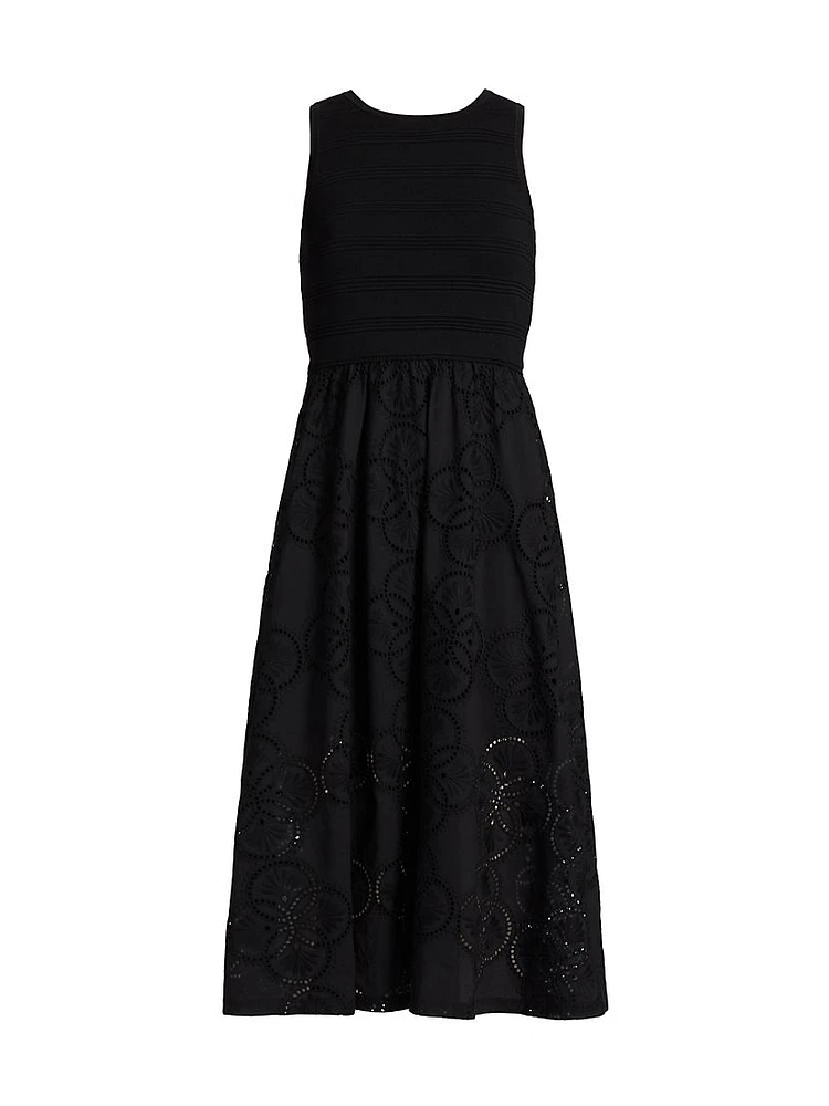 Geo Eyelet Midi-Dress