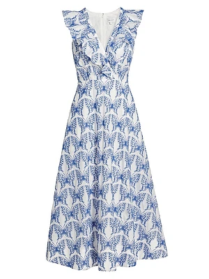 Butterfly Eyelet Ruffled Midi-Dress