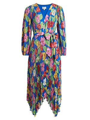 Liora Floral Pleated Tie-Waist Midi Dress
