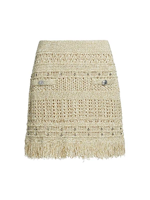 Beaded Fringe Knit Miniskirt