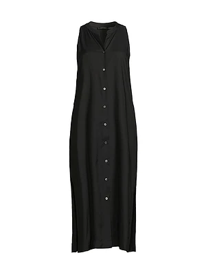 Cotton-Silk Twill Tunic Midi Dress