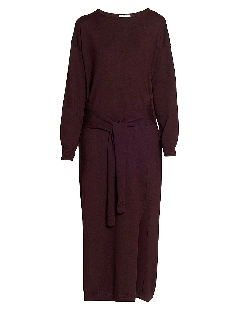 Sweater Wool-Blend Tie Maxi Dress