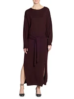 Sweater Wool-Blend Tie Maxi Dress