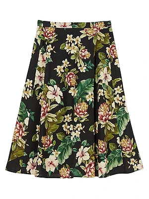 Tambuto Floral Linen-Cotton Skirt