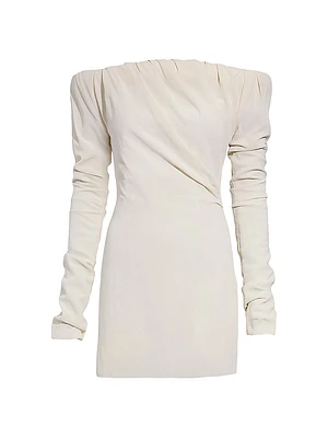 Gathered Cotton Long-Sleeve Minidress