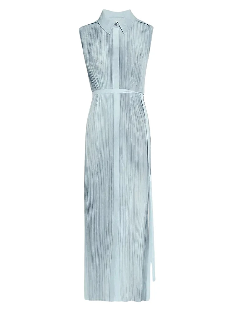 Pleated Georgette Sleeveless Shirtdress