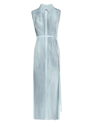 Pleated Georgette Sleeveless Shirtdress