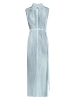 Pleated Georgette Sleeveless Shirtdress
