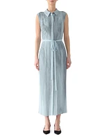 Pleated Georgette Sleeveless Shirtdress