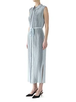 Pleated Georgette Sleeveless Shirtdress