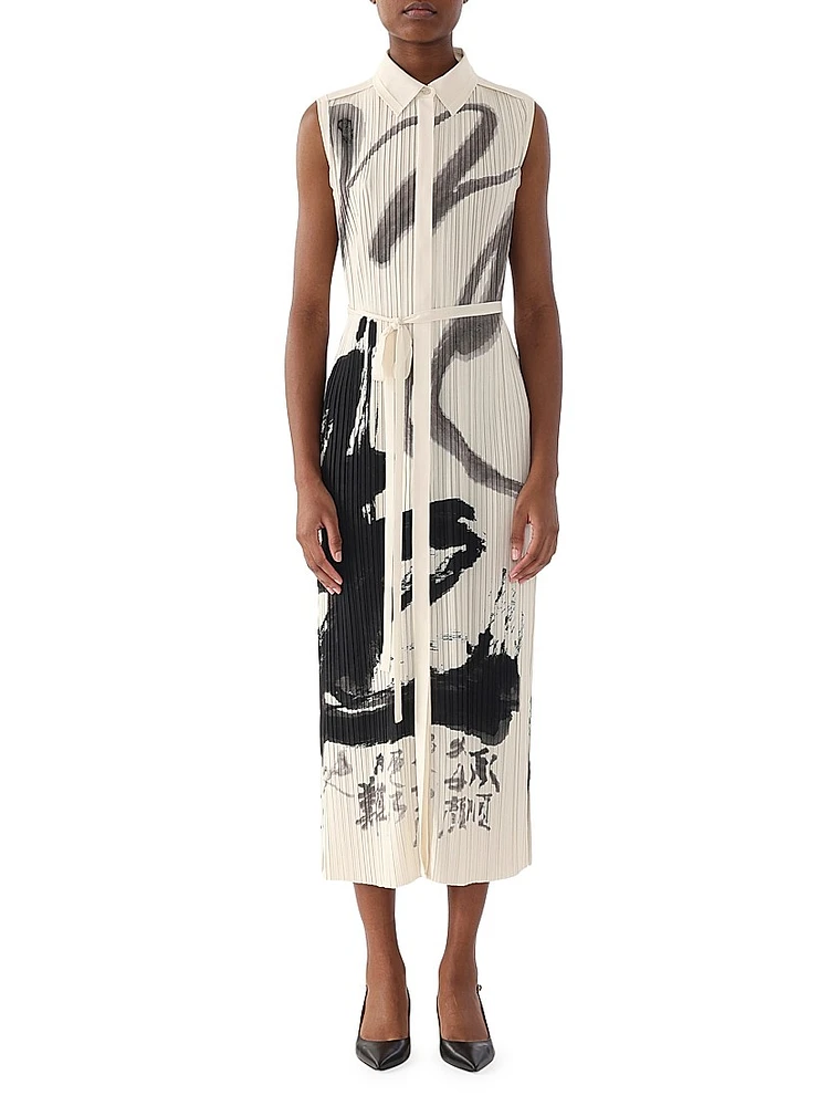 Artwork Pleated Shirtdress