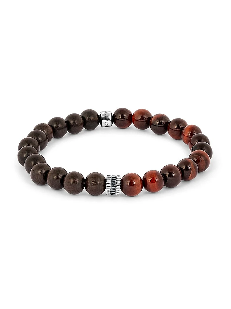 Gear Trio Sterling Silver & Tiger Eye Beaded Bracelet