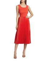 The Mave Pleated Mixed-Media Sweaterdress