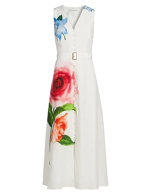 The Luella Spring Memory Floral Linen-Blend Midi Dress