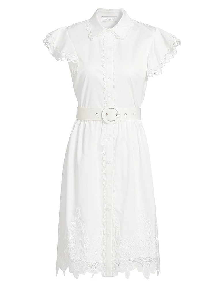 The Sloane Belted Lace-Trimmed Cotton Shirtdress