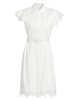 The Sloane Belted Lace-Trimmed Cotton Shirtdress