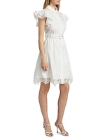The Sloane Belted Lace-Trimmed Cotton Shirtdress