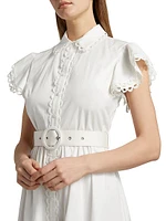 The Sloane Belted Lace-Trimmed Cotton Shirtdress