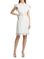 The Sloane Belted Lace-Trimmed Cotton Shirtdress