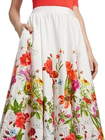 The Juliana Sky Jardin Floral Cotton Poplin Midi-Skirt