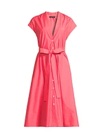 Techno Poplin Tie-Waist A-Line Midi-Dress