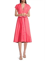 Techno Poplin Tie-Waist A-Line Midi-Dress