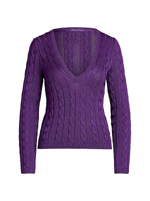 V-Neck Cable-Knit Silk Sweater
