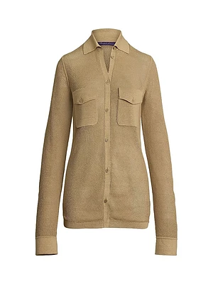 Linen-Blend Mesh Sweater Shirt