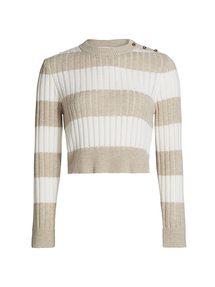 Alfeo Striped Wool-Cashmere Crop Sweater