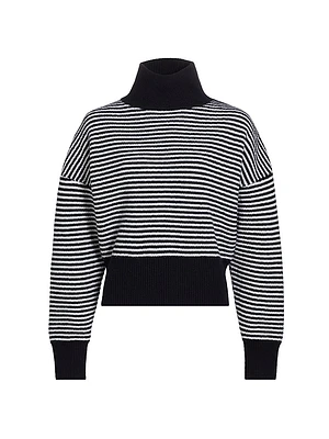 Bessica Striped Wool-Cashmere Turtleneck Sweater