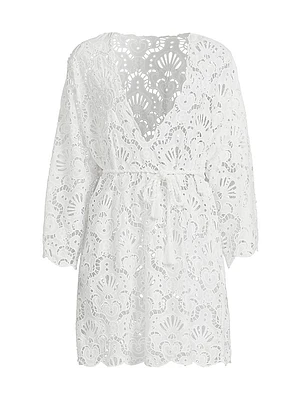 Seashell Eyelet Cotton Cover-Up Minidress