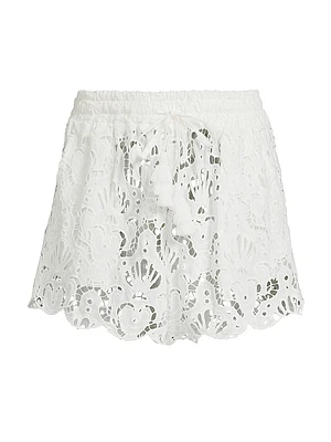 Seashell Eyelet Cotton Cover-Up Shorts