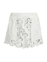 Seashell Eyelet Cotton Cover-Up Shorts