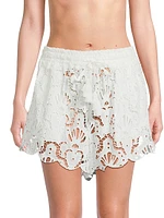 Seashell Eyelet Cotton Cover-Up Shorts